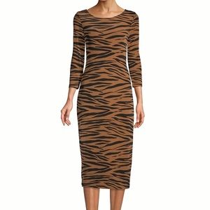 Chico’s Travelers Classic Animal-Print Dress Women’s Size M Stretch Knit Midi
